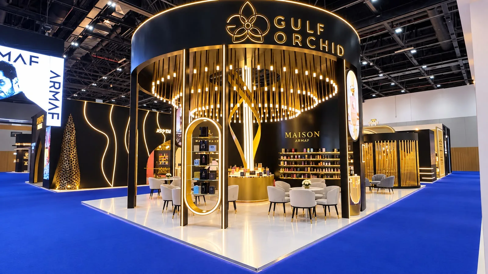 Gulf Orchid black and gold fragrance stand at Beautyworld Middle East